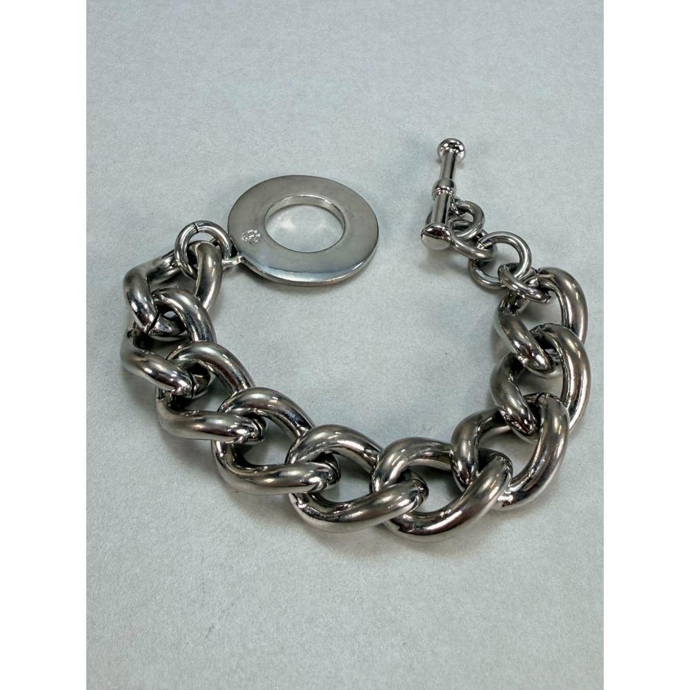 Ralph Lauren Silver Tone Chunky Chain Toggle Bracelet Modern Statement Heavy